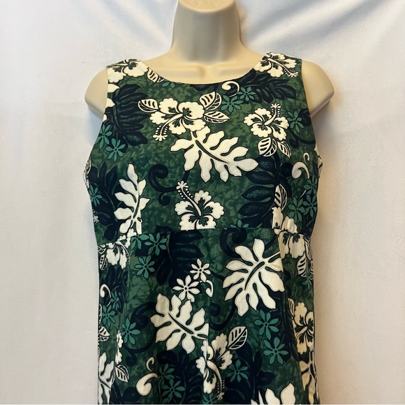 Hinalea Women’s Vintage Green Hawaiian Print Sleeveless Dress - Made In Hawaii - Picture 3 of 8
